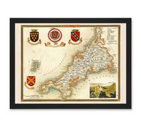 Artery8 Map Antique Moule 1850 Cornwall County England UK Artwork Framed Wall Art Print A4