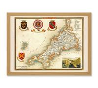 Map Antique Moule 1850 Cornwall County England UK Artwork Framed Wall Art Print A4 Artery8 Light Oak One Size
