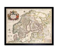 Artery8 Map Antique Scandinavia Norway Sweden Finland 12X16" Framed Wall Art Print
