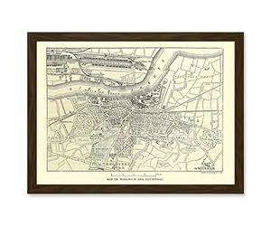 Artery8 Map Antique Woolwich Plumstead London River Thames Artwork Framed A3 Wall Art Print