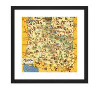 Artery8 Map Avey 1942 Arizona Welcomes You 9X9 Inch Square Wooden Framed Wall Art Print Picture with Mount