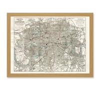 Artery8 Map Bacon 1883 Modern London City England Plan Chart Artwork Framed Wall Art Print A4 in Light Oak Artery8 Light Oak