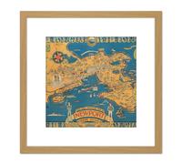 Artery8 Map Barter 1945 Newport Rhode Island Souvenir 8X8 Inch Square Wooden Framed Wall Art Print Picture with Mount in Light Oak Artery8 Light Oak