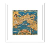 Artery8 Map Barter 1945 Newport Rhode Island Souvenir 8X8 Inch Square Wooden Framed Wall Art Print Picture with Mount in White Artery8 White
