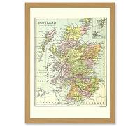 Artery8 Map Bartholemew Scotland Counties UK Artwork Framed A3 Wall Art Print