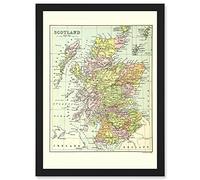 Artery8 Map Bartholemew Scotland Counties UK Artwork Framed A3 Wall Art Print
