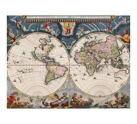 Artery8 Map Bleau 1662 Accurate World Hemispheres Pictorial Large Wall Art Poster Print Thick Paper 18X24 Inch