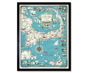 Artery8 Map Chase 1949 Cape Cod Nantucket Massachusetts Pictorial Art Print Framed Poster Wall Decor 12x16 inch