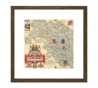 Artery8 Map Clegg 1946 West Riding Yorkshire Pictorial 8X8 Inch Square Wooden Framed Wall Art Print Picture with Mount in Brown Artery8 Brown