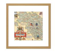 Artery8 Map Clegg 1946 West Riding Yorkshire Pictorial 8X8 Inch Square Wooden Framed Wall Art Print Picture with Mount in Light Oak Artery8 Light Oak