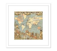 Artery8 Map Colomb 1886 Extent British Empire 8X8 Inch Square Wooden Framed Wall Art Print Picture with Mount in White Artery8 White