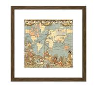 Artery8 Map Colomb 1886 Extent British Empire 8X8 Inch Square Wooden Framed Wall Art Print Picture with Mount in Brown Artery8 Brown