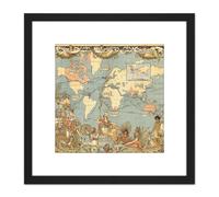 Artery8 Map Colomb 1886 Extent British Empire 8X8 Inch Square Wooden Framed Wall Art Print Picture with Mount in Black Artery8 Black
