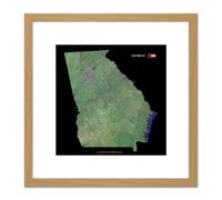 Artery8 Map County Satellite USA State Flag Georgia Replica 8X8 Inch Square Wooden Framed Wall Art Print Picture with Mount in Light Oak Artery8 Light Oak