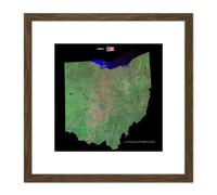 Artery8 Map County Satellite USA State Flag Ohio Old Replica 8X8 Inch Square Wooden Framed Wall Art Print Picture with Mount in Brown Artery8 Brown