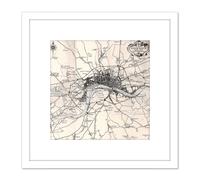 Artery8 Map Crown 1930 London City England 1660 Plan Chart 8X8 Inch Square Wooden Framed Wall Art Print Picture with Mount in White Artery8 White