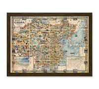 Artery8 Map Diakoff 1931 China Pictorial Unfolded Artwork Framed Wall Art Print A4