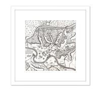 Artery8 Map Du Perac 1573 Ancient Rome Hills City Plan Chart 8X8 Inch Square Wooden Framed Wall Art Print Picture with Mount in White Artery8 White