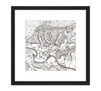 Artery8 Map Du Perac 1573 Ancient Rome Hills City Plan Chart 8X8 Inch Square Wooden Framed Wall Art Print Picture with Mount in Black Artery8 Black