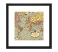 Artery8 Map Ernest Dudley Chase 1931 Mercator World Pictorial 8X8 Inch Square Wooden Framed Wall Art Print Picture with Mount in Black Artery8 Black