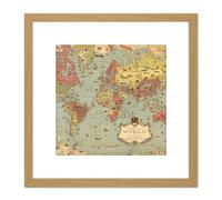 Artery8 Map Ernest Dudley Chase 1931 Mercator World Pictorial 8X8 Inch Square Wooden Framed Wall Art Print Picture with Mount in Light Oak Artery8 Light Oak