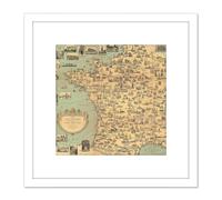 Artery8 Map Ernest Dudley Chase 1935 France Landmarks 8X8 Inch Square Wooden Framed Wall Art Print Picture with Mount in White Artery8 White