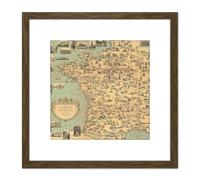 Artery8 Map Ernest Dudley Chase 1935 France Landmarks 8X8 Inch Square Wooden Framed Wall Art Print Picture with Mount in Brown Artery8 Brown