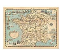 Artery8 Map Ernest Dudley Chase 1935 France Landmarks Art Print Canvas Premium Wall Decor Poster Mural