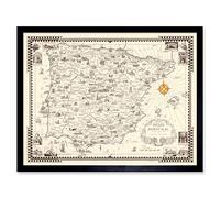 Artery8 Map Ernest Dudley Chase 1935 Spain Portugal Pictorial Art Print Framed Poster Wall Decor 12x16 inch