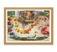 Artery8 Map Everett 1956 Melville Moby Dick Voyage of Pequod Pictorial Artwork Framed Wall Art Print A4 in Light Oak Artery8 Light Oak