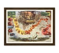 Artery8 Map Everett 1956 Melville Moby Dick Voyage of Pequod Pictorial Artwork Framed Wall Art Print A4 in Brown Artery8 Brown