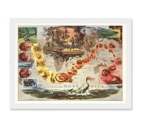 Artery8 Map Everett 1956 Melville Moby Dick Voyage of Pequod Pictorial Artwork Framed Wall Art Print A4 in White Artery8 White