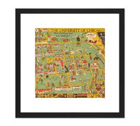 Artery8 Map Fisher 1932 University Chicago Alumnae 8X8 Inch Square Wooden Framed Wall Art Print Picture with Mount in Black Artery8 Black