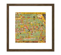 Artery8 Map Fisher 1932 University Chicago Alumnae 8X8 Inch Square Wooden Framed Wall Art Print Picture with Mount in Brown Artery8 Brown