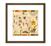 Artery8 Map Gattaz 1928 French Poets Pictorial 8X8 Inch Square Wooden Framed Wall Art Print Picture with Mount in Brown Artery8 Brown