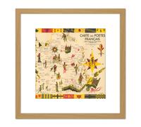Artery8 Map Gattaz 1928 French Poets Pictorial 8X8 Inch Square Wooden Framed Wall Art Print Picture with Mount in Light Oak Artery8 Light Oak