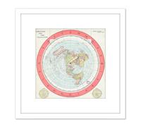 Artery8 Map Gleason 1892 World Time Calculator Flat Earth 8X8 Inch Square Wooden Framed Wall Art Print Picture with Mount in White Artery8 White