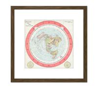 Artery8 Map Gleason 1892 World Time Calculator Flat Earth 8X8 Inch Square Wooden Framed Wall Art Print Picture with Mount in Brown Artery8 Brown