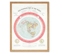 Artery8 Map Gleason 1892 World Time Calculator Flat Earth Art Print Framed Poster Wall Decor 12x16 inch