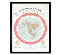 Artery8 Map Gleason 1892 World Time Calculator Flat Earth Art Print Framed Poster Wall Decor 12x16 inch
