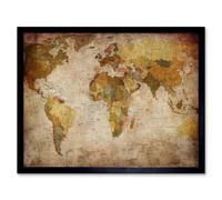 Artery8 Map Globe World Atlas Antique Style Modern Layout Framed Art Print in Brown | Size: W12" x H16" Artery8 Brown W12" x H16"