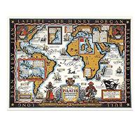 Artery8 Map Harbold 1938 Famous Pirates World Pictorial Art Print Canvas Premium Wall Decor Poster Mural