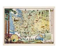 Artery8 Map Herman 1948 Washington State Pictorial Large XL Wall Art Canvas Print