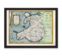 Artery8 Map Humphrey Llwyds Map Wales 1572 Britain UK Artwork Framed Wall Art Print A4 in Black Artery8 Black