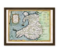 Artery8 Map Humphrey Llwyds Map Wales 1572 Britain UK Artwork Framed Wall Art Print A4 in Brown Artery8 Brown