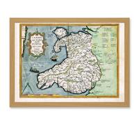 Artery8 Map Humphrey Llwyds Map Wales 1572 Britain UK Artwork Framed Wall Art Print A4 in Light Oak Artery8 Light Oak