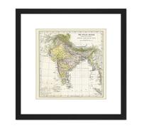Artery8 Map Hunter Imperial Gazetteer India Empire 8X8 Inch Square Wooden Framed Wall Art Print Picture with Mount in Black Artery8 Black