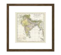 Artery8 Map Hunter Imperial Gazetteer India Empire 8X8 Inch Square Wooden Framed Wall Art Print Picture with Mount in Brown Artery8 Brown