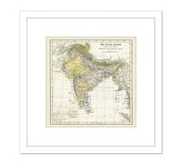 Artery8 Map Hunter Imperial Gazetteer India Empire 8X8 Inch Square Wooden Framed Wall Art Print Picture with Mount in White Artery8 White