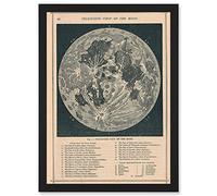 Map Illustrated Antique Telescopic Moon A4 Artwork Framed Wall Art Print Artery8 Black One Size